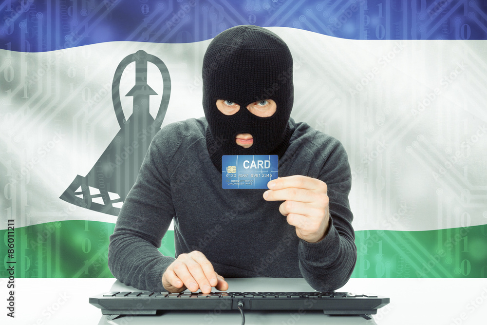Concept of cybercrime with national flag on background - Lesotho Concept of cybercrime with national flag on background - Lesotho