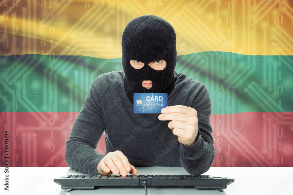Concept of cybercrime with national flag on background - Lithuania Concept of cybercrime with national flag on background - Lithuania