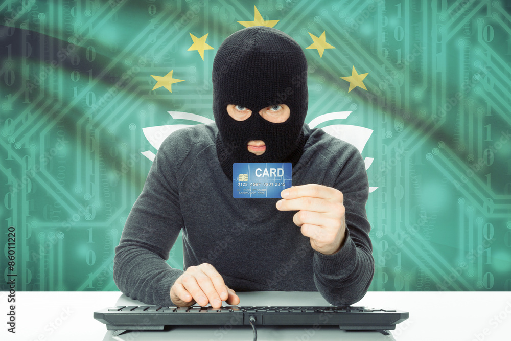 Concept of cybercrime with national flag on background - Macau Concept of cybercrime with national flag on background - Macau