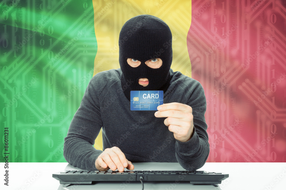 Concept of cybercrime with national flag on background - Mali Concept of cybercrime with national flag on background - Mali