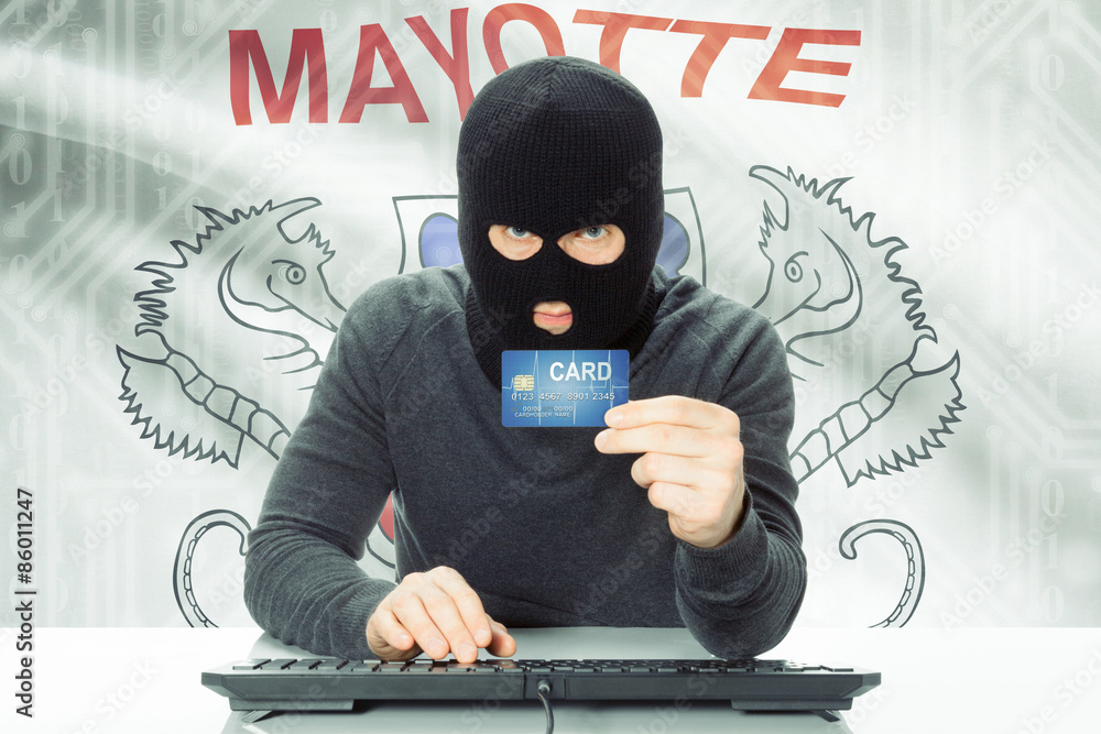 Concept of cybercrime with national flag on background - Mayotte Concept of cybercrime with national flag on background - Mayotte