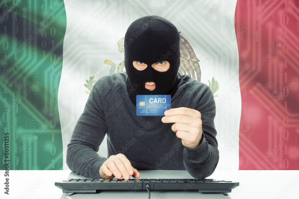 Concept of cybercrime with national flag on background - Mexico