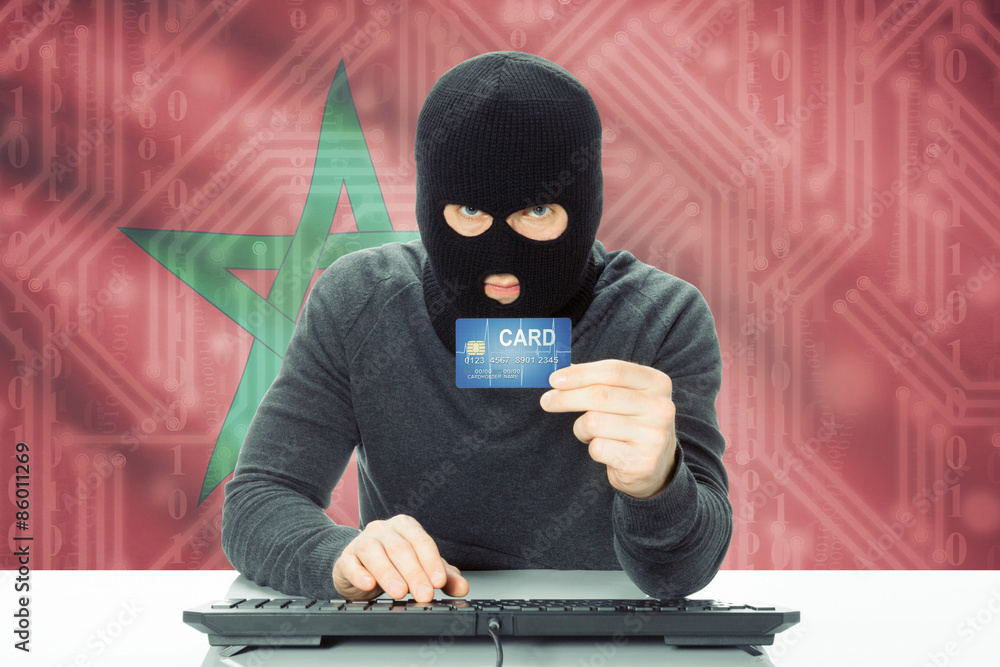 Concept of cybercrime with national flag on background - Morocco Concept of cybercrime with national flag on background - Morocco