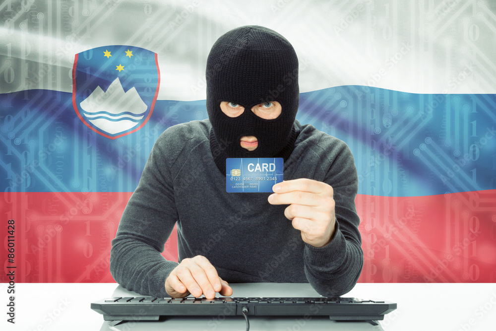Concept of cybercrime with national flag on background - Slovenia Concept of cybercrime with national flag on background - Slovenia