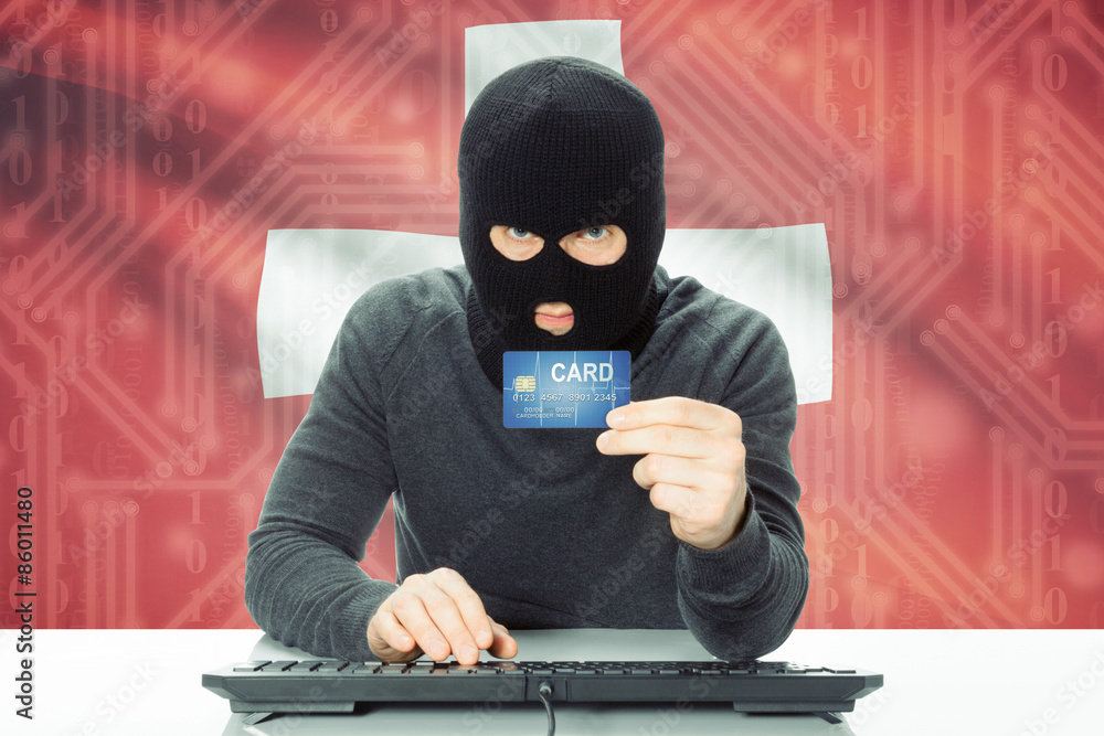 Concept of cybercrime with national flag on background - Switzerland Concept of cybercrime with national flag on background - Switzerland
