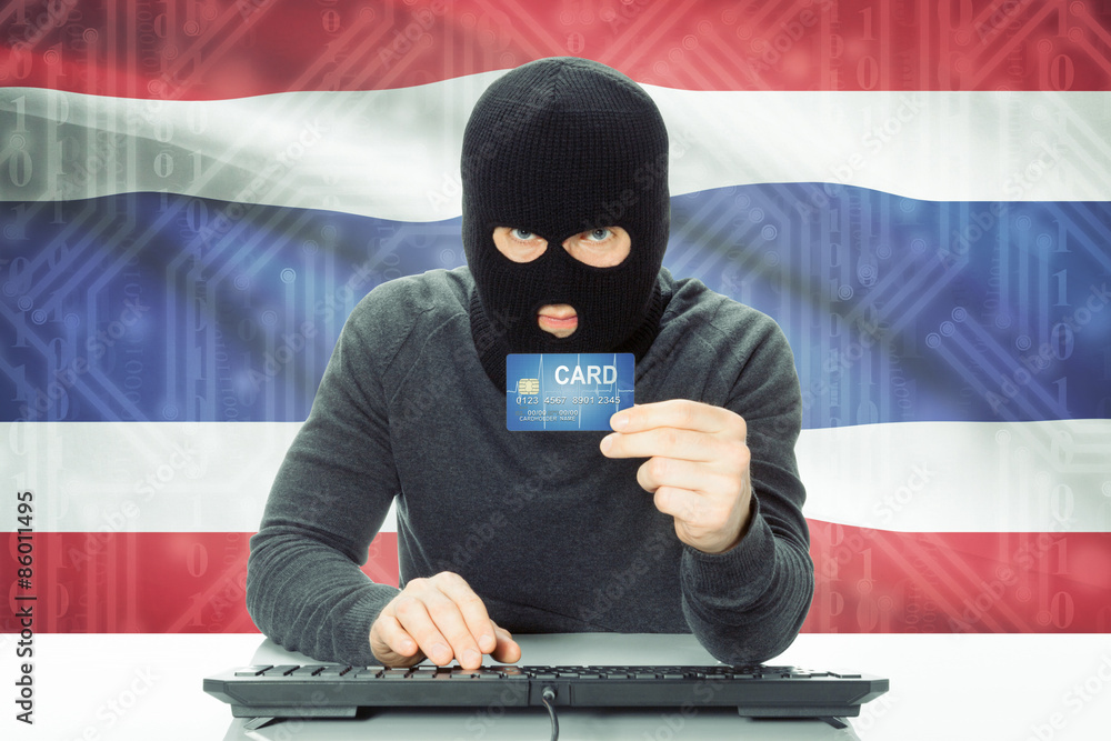 Concept of cybercrime with national flag on background - Thailand Concept of cybercrime with national flag on background - Thailand