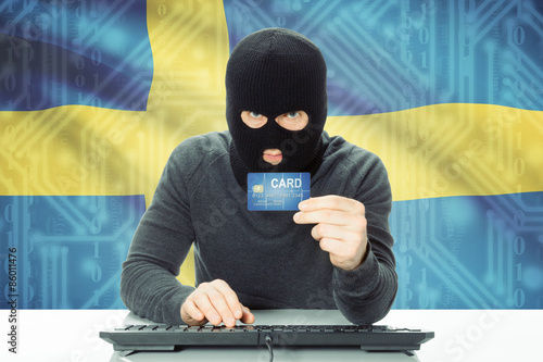 Concept of cybercrime with national flag on background - Sweden