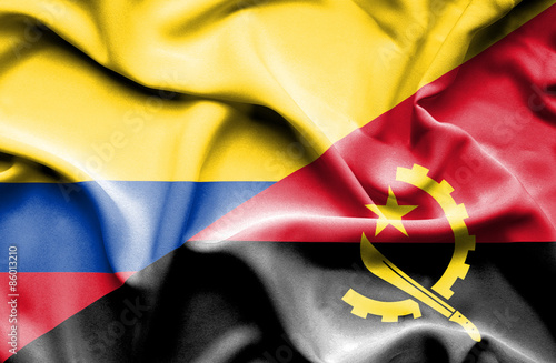 Waving flag of Angola and Columbia