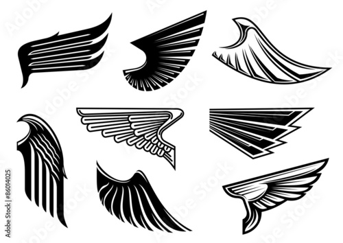 Black heraldic and tribal wings elements
