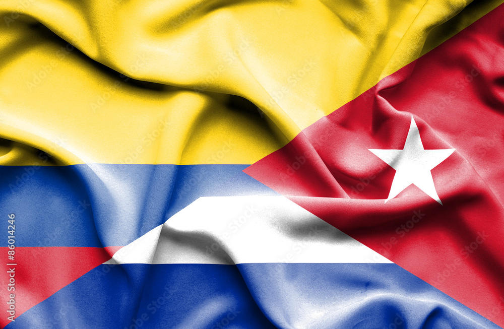 Waving flag of Cuba and Columbia Waving flag of Cuba and Columbia
