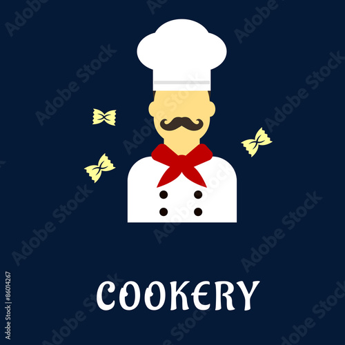 Cookery flat concept with mustached chef in uniform