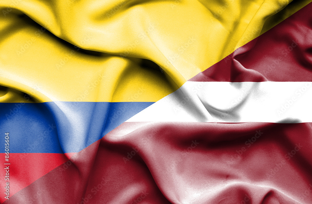 Waving flag of Latvia and Columbia Waving flag of Latvia and Columbia