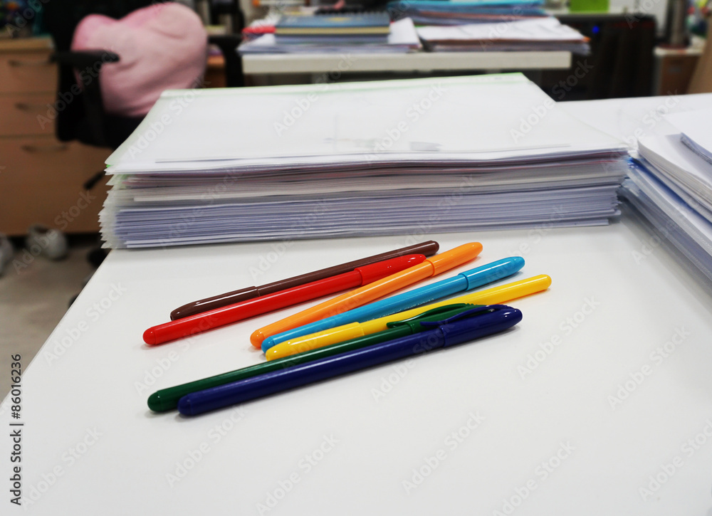 Multicolor pens and documets Multicolor pens and documets