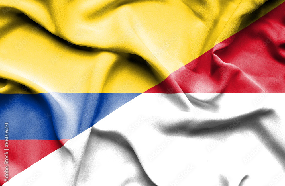 Waving flag of Monaco and Columbia Waving flag of Monaco and Columbia