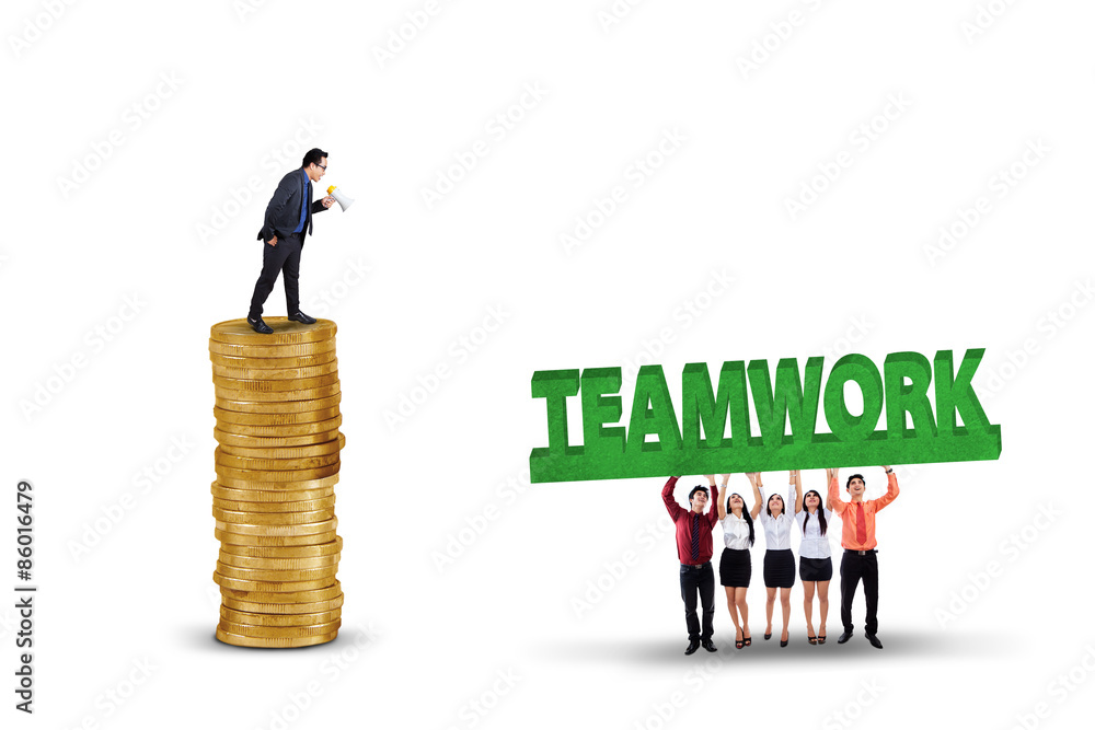 Corporate leader with his team Corporate leader with his team