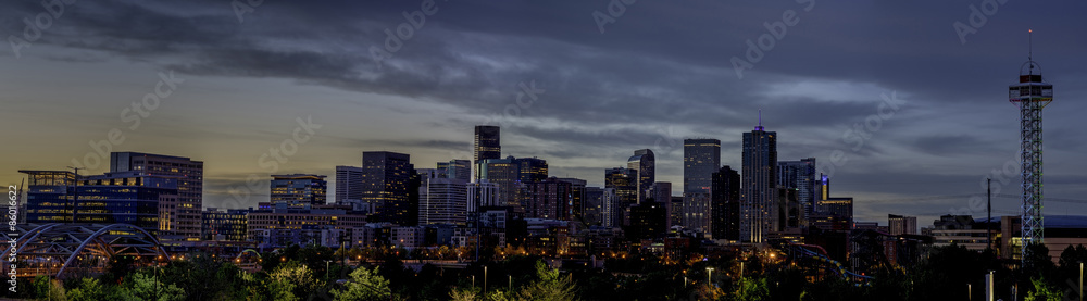Early morning Denver skyline with morning colors sky