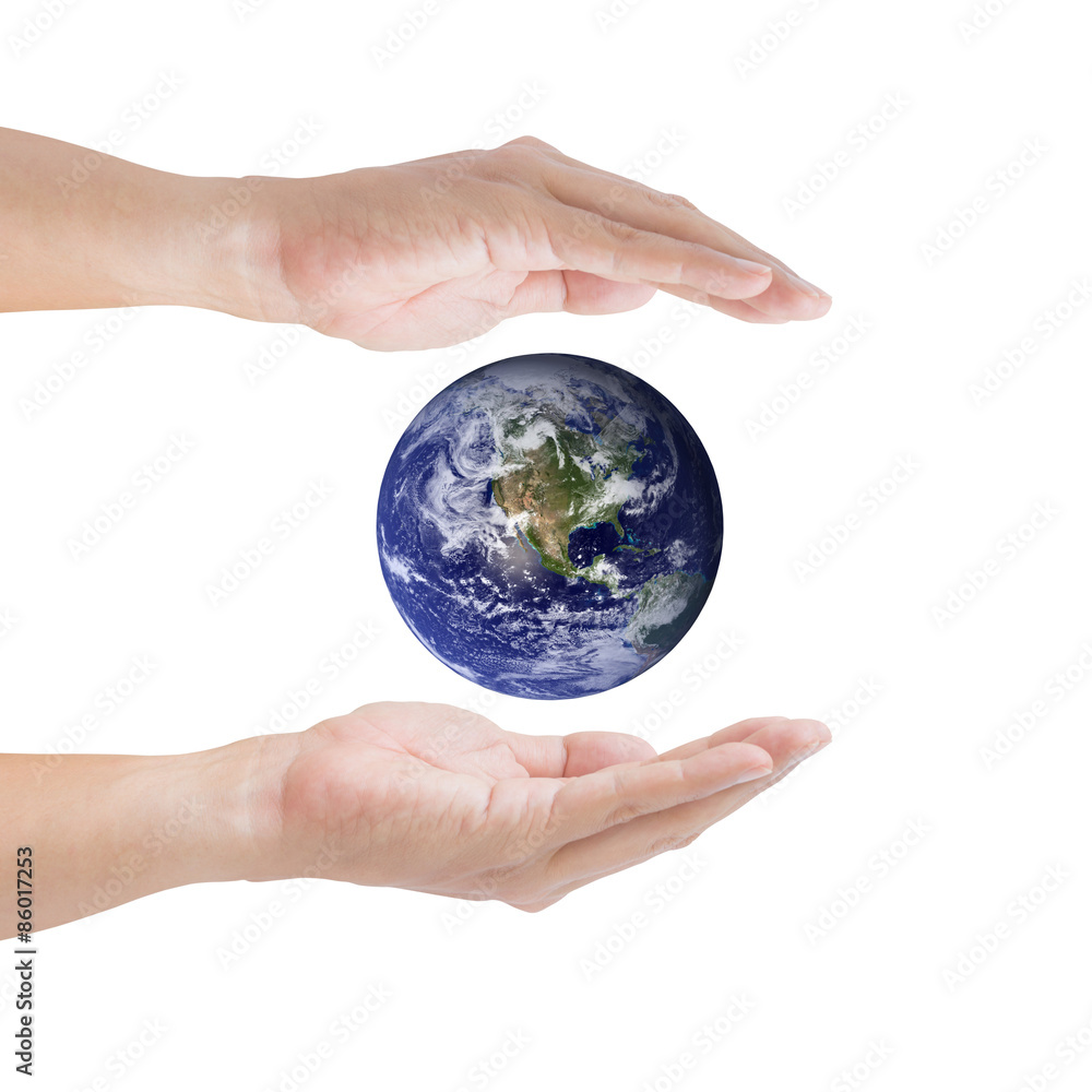 Human hands carrying global Earth. Environment concept. Elements Human hands carrying global Earth. Environment concept. Elements