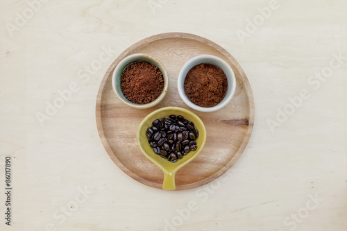 Coffee selections on wooden plate