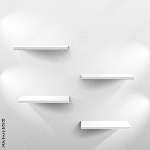 Shelves with shadow in empty white room