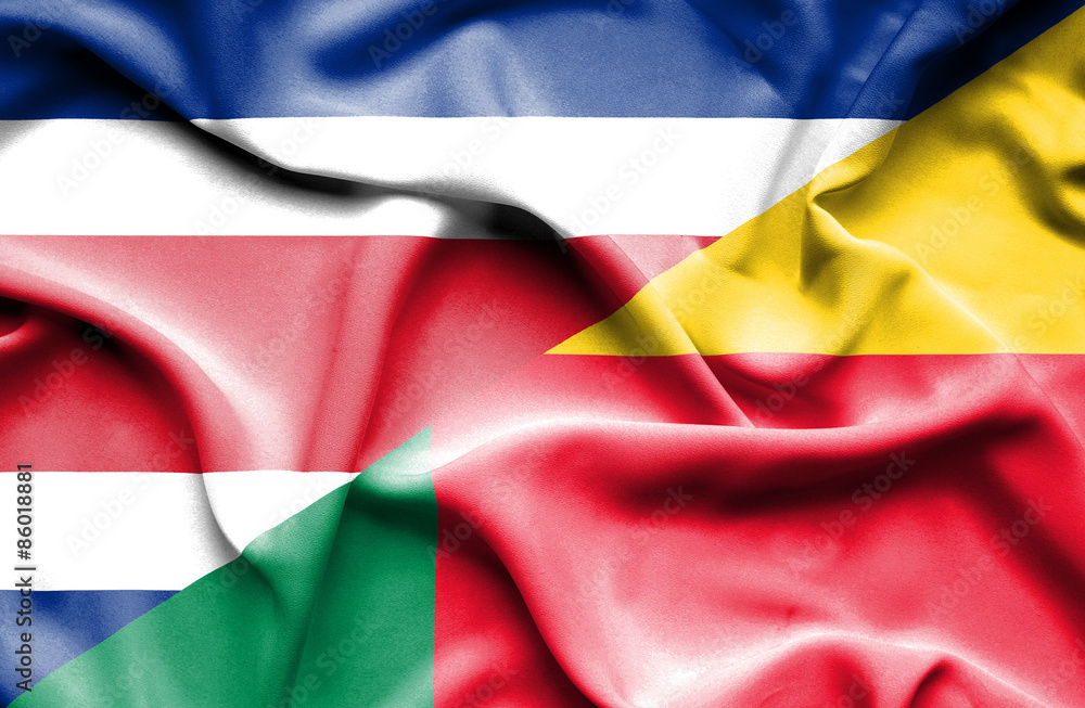 Waving flag of Benin and Costa Rica Waving flag of Benin and Costa Rica