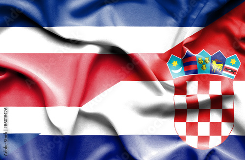 Waving flag of Croatia and Costa Rica