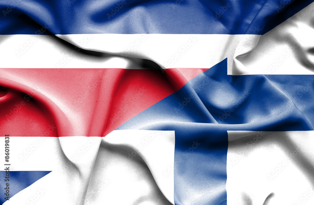 Obraz premium Waving flag of Finland and Costa Rica