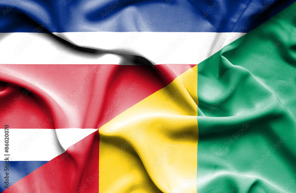 Waving flag of Guinea and Costa Rica Waving flag of Guinea and Costa Rica