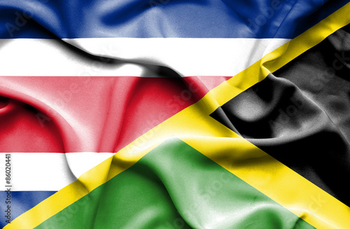 Waving flag of Jamaica and Costa Rica