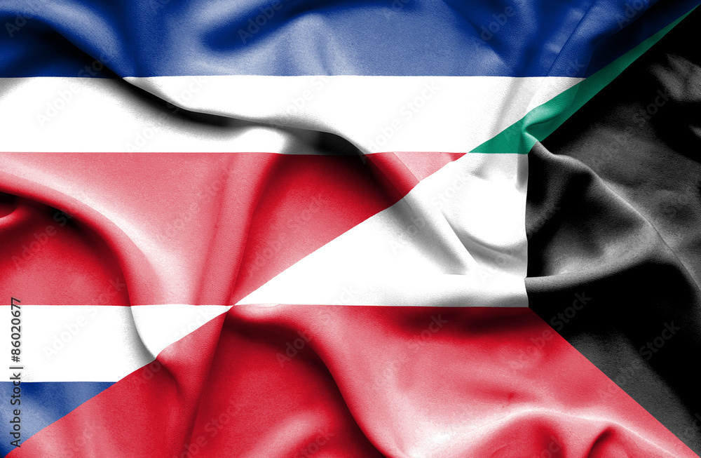 Waving flag of Kuwait and Costa Rica Waving flag of Kuwait and Costa Rica