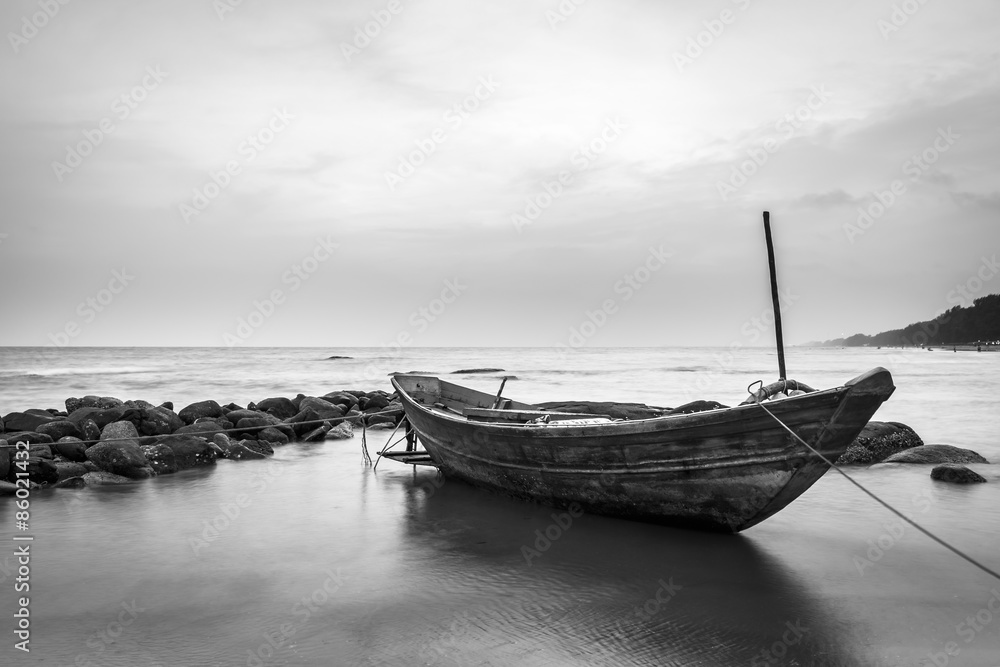 wooden fishing boat on beach
