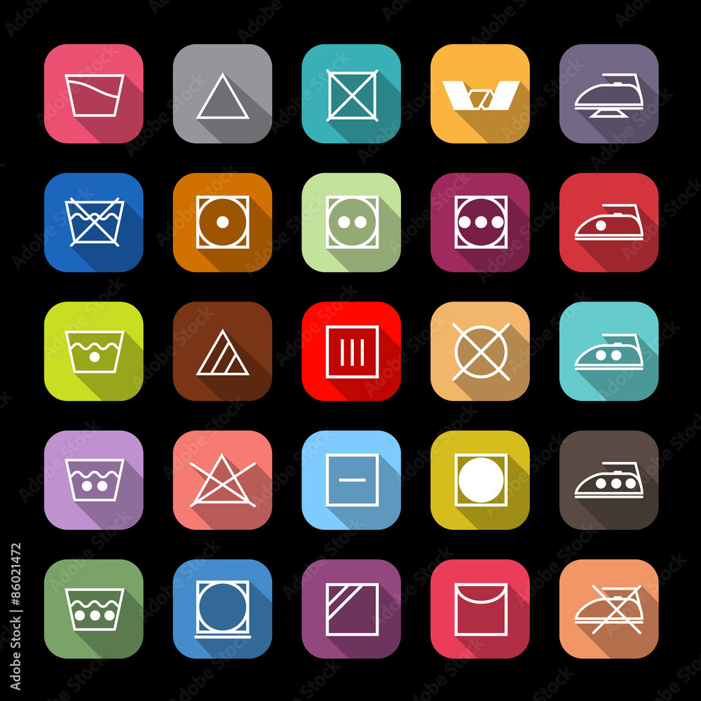 Fabric care line icons with long shadow Fabric care line icons with long shadow