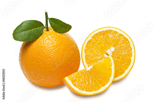 Orange with slices  isolated on white background. Clipping path.