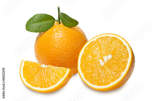 Orange with slices  isolated on white background. Clipping path.
