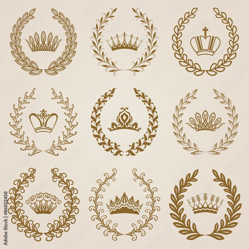 Luxury gold labels with laurel wreath Luxury gold labels with laurel wreath