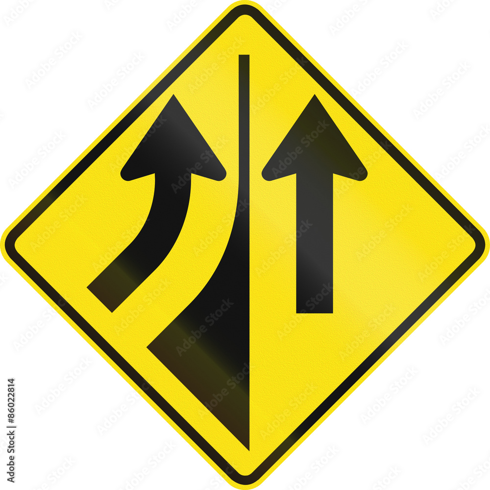Australian road warning sign - Merging from the left