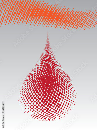 Red halftone effect watter drop with halftone wave abstract