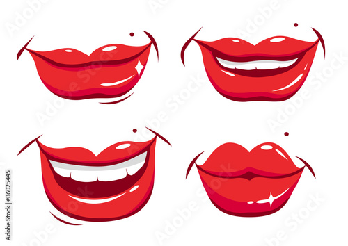 Vector set of smiling female lips. Vector illustration
