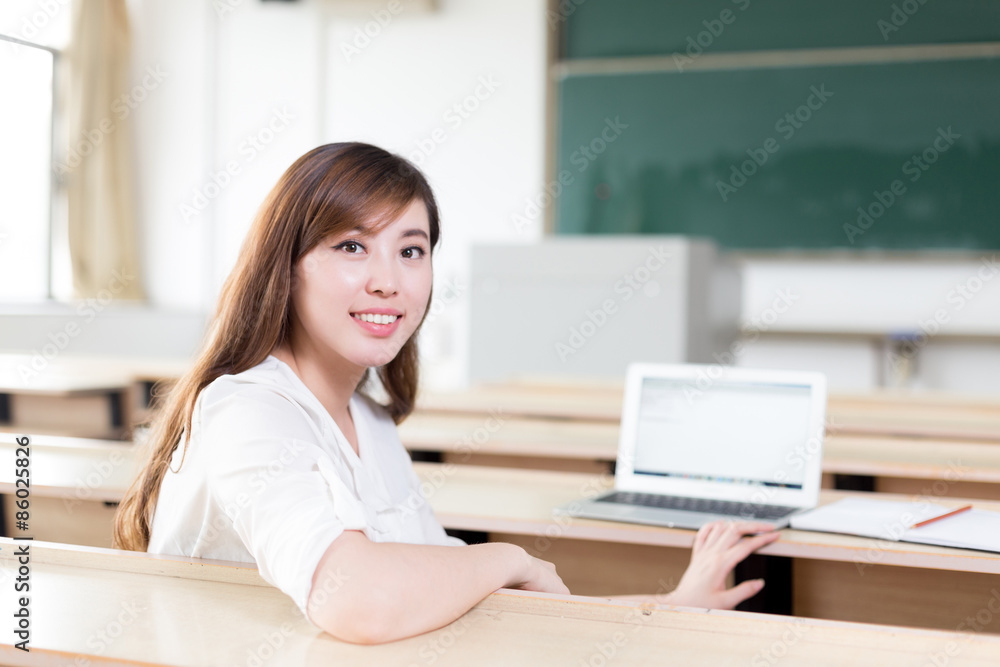 Asian beautiful female student study portrait in classroom Asian beautiful female student study portrait in classroom
