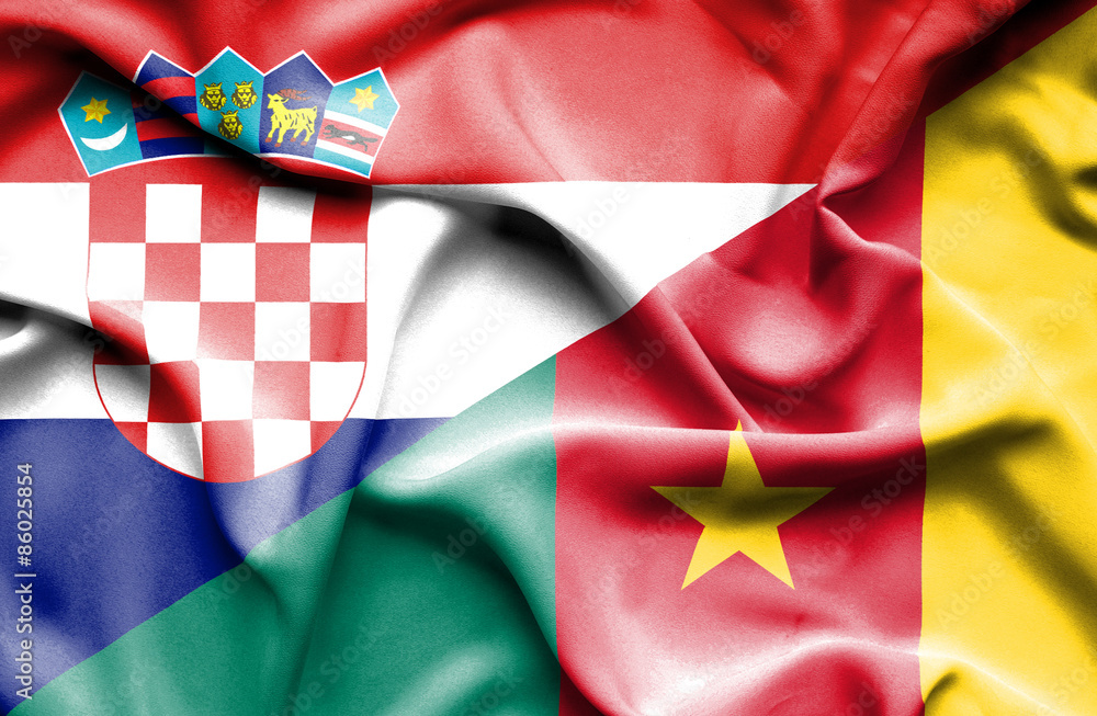 Fototapeta premium Waving flag of Cameroon and Croatia