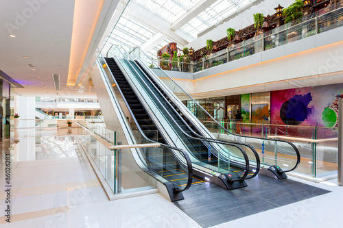 Escalator in modern shopping mall