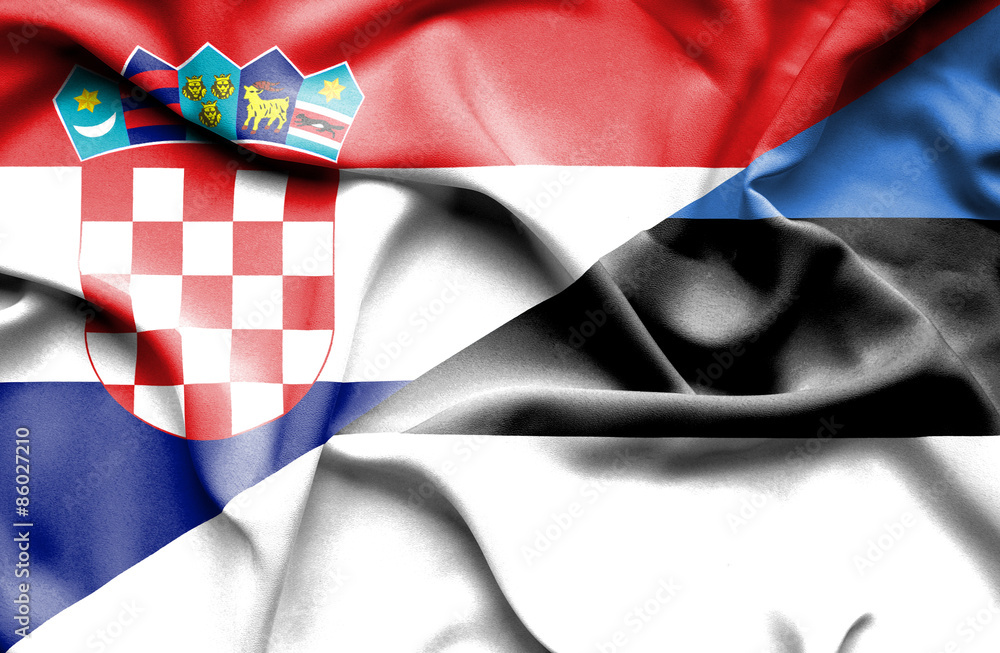 Fototapeta premium Waving flag of Estonia and Croatia
