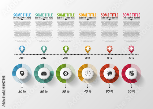 Timeline Infographic with pointers and text. Vector