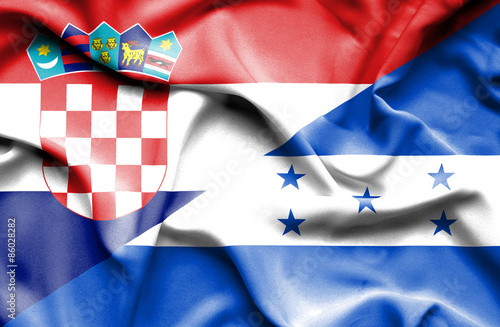 Waving flag of Honduras and Croatia