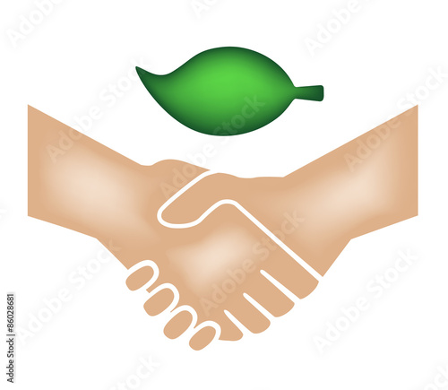 Vector image of a handshake and green leaf