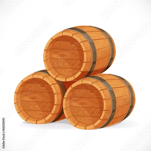 Wooden barrels isolated on white background