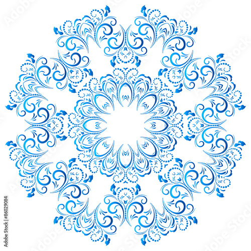 Circular floral ornament голубой. Mandala, vintage vector banner