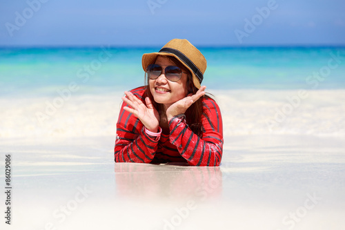 Asia woman in Tropical beach, Similan Island, Koh Ta Chai, Andaman Sea, Thailand © Southtownboy Studio