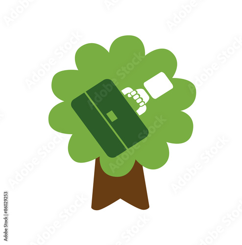 Flat vector image of a briefcase on a tree