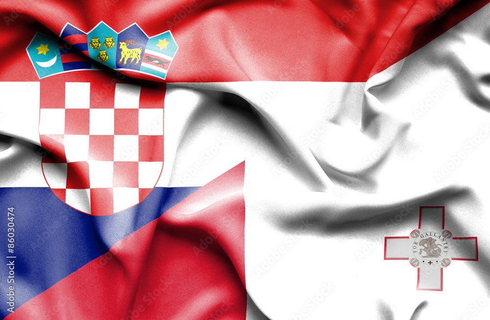 Fototapeta premium Waving flag of Malta and Croatia