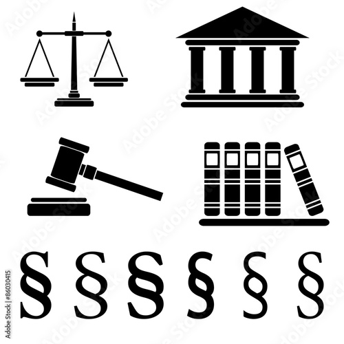 Collection of law icons isolated on white background, vector ill